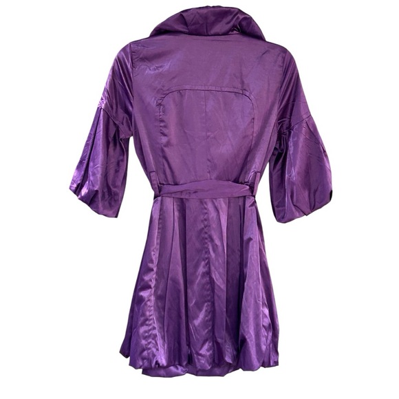 Satin Women’s Jacket Sz S Purple Ruffles Balloon Sleeve Party whimsy Artsy GUC - Picture 1 of 16